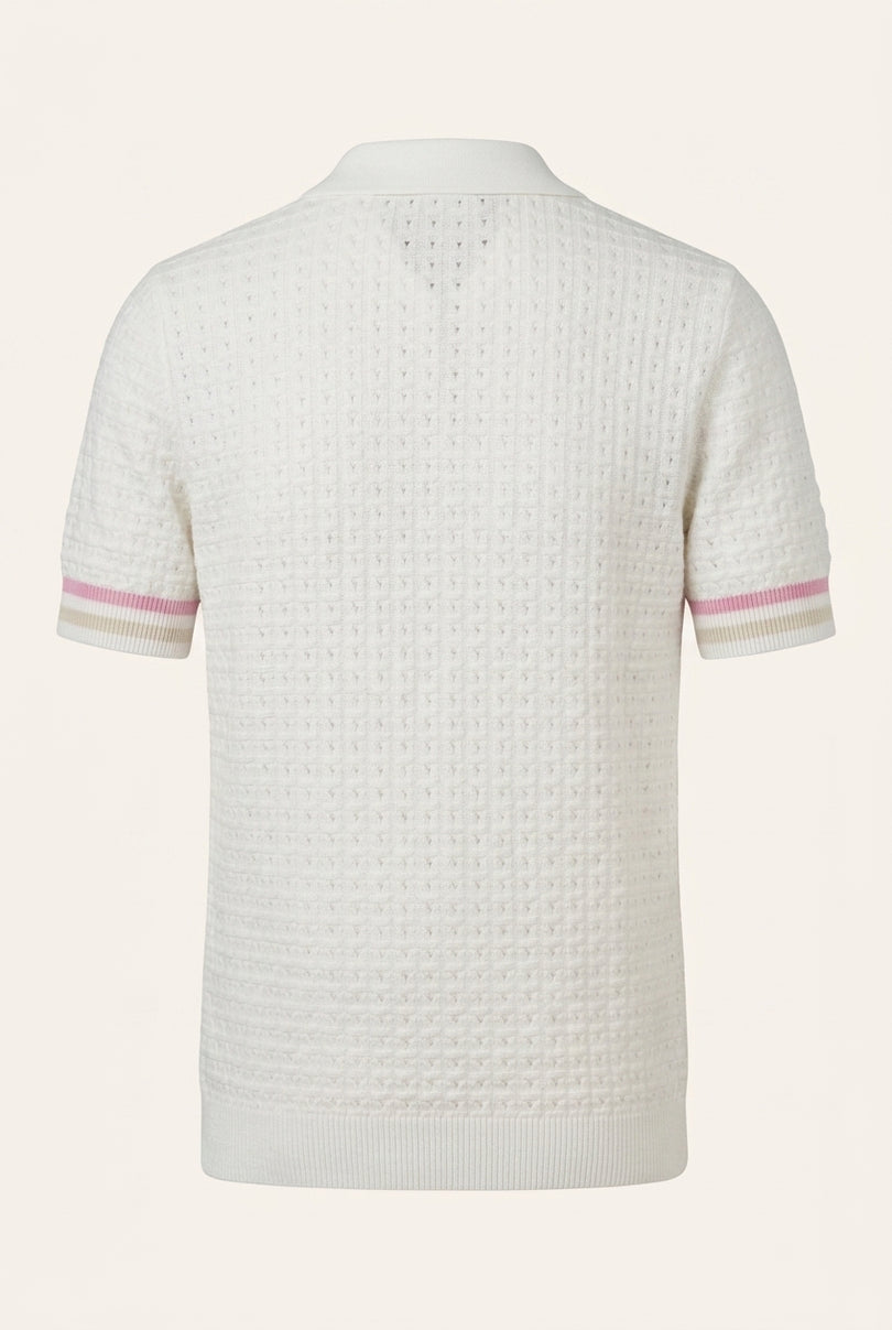 Waffle Knit Polo Shirt - White - Back