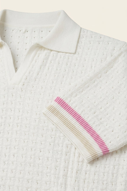 Waffle Knit Polo Shirt - White - Detail