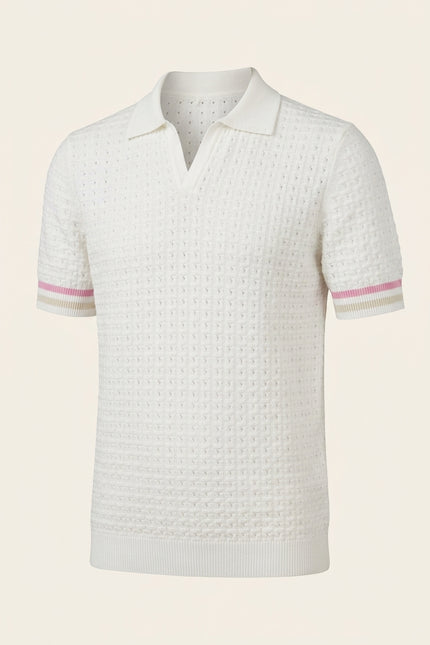 Waffle Knit Polo Shirt - White - Front