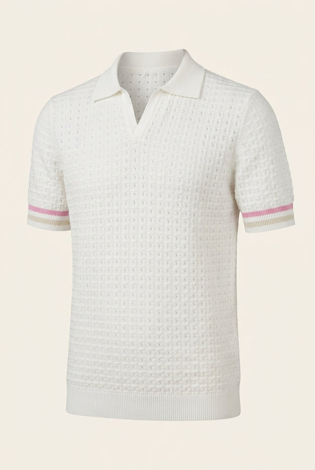 Waffle Knit Polo Shirt - White - Front