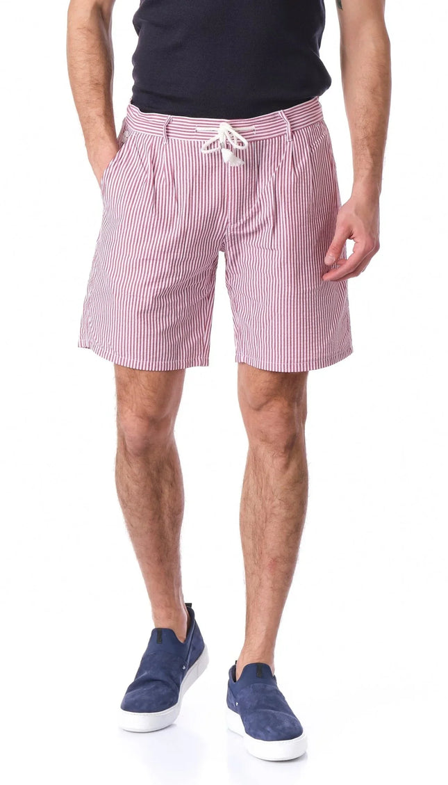 Waffle Linen Drawstring Shorts - Bordeaux - Ron Tomson