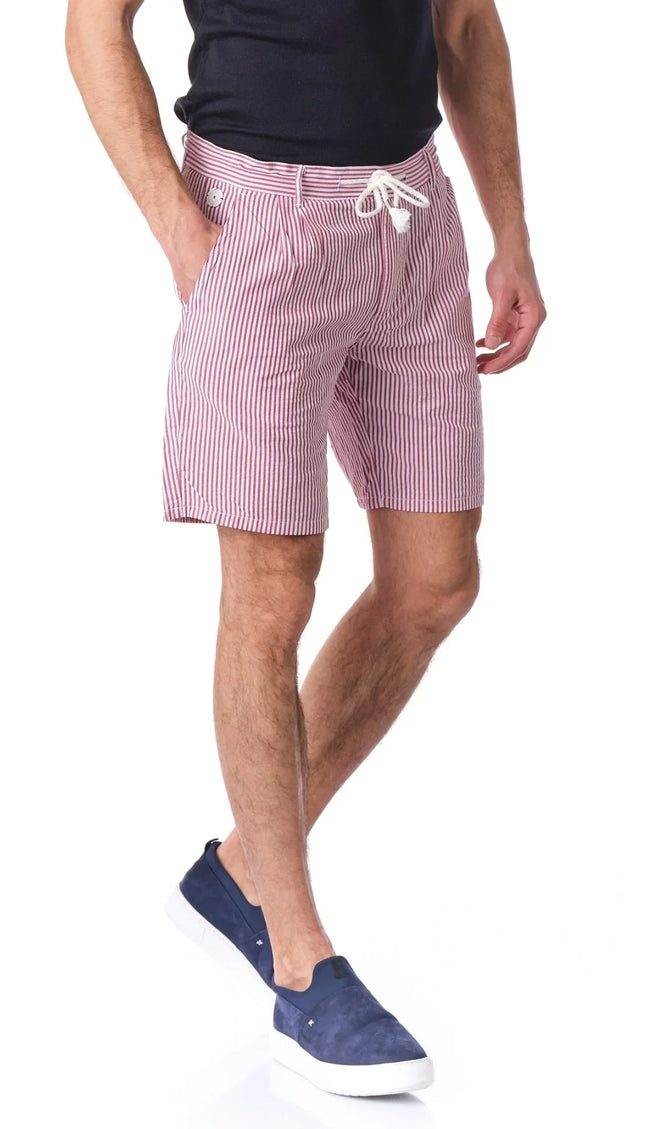 Waffle Linen Drawstring Shorts - Bordeaux - Ron Tomson
