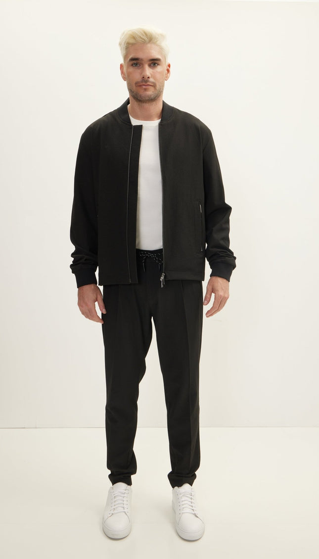 Waffle Stretch Beach Day Bomber Jacket - Black - Ron Tomson