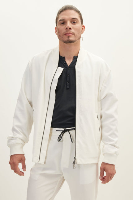 Waffle Stretch Beach Day Bomber Jacket - Off White - Ron Tomson