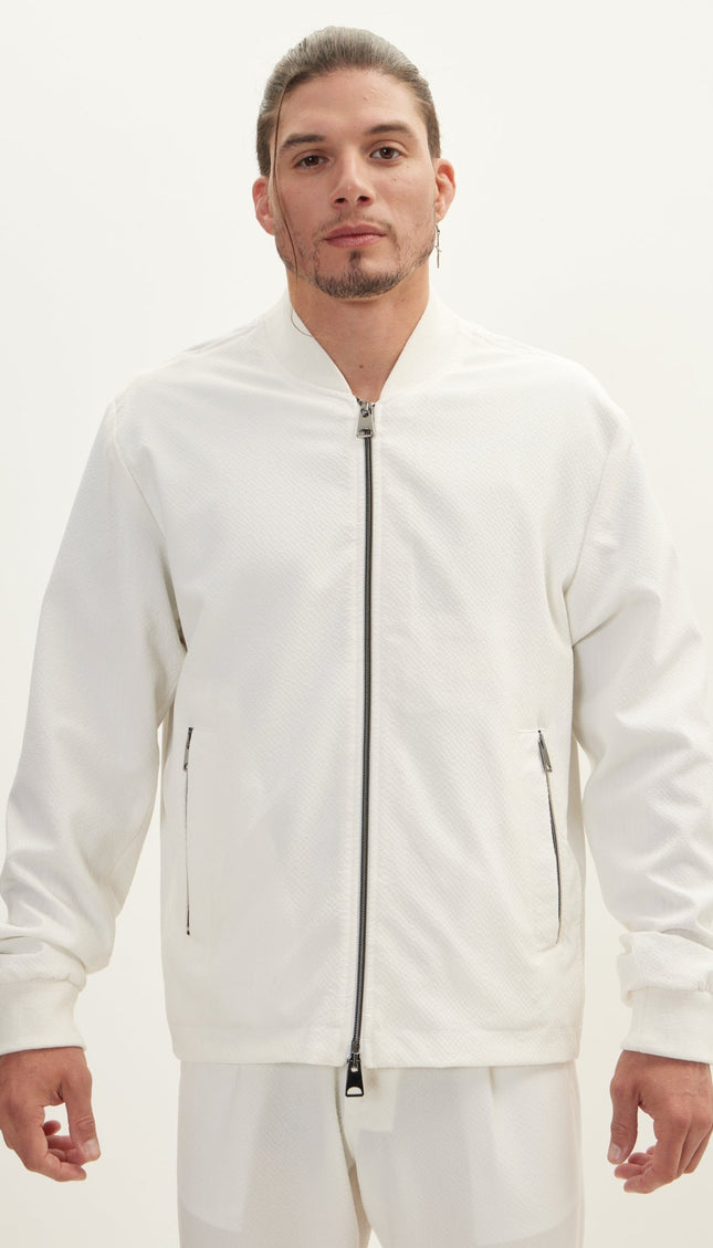 Waffle Stretch Beach Day Bomber Jacket - Off White - Ron Tomson