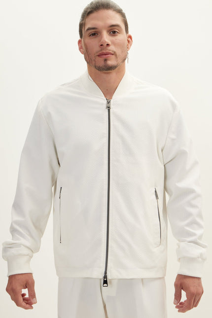 Waffle Stretch Beach Day Bomber Jacket - Off White - Ron Tomson