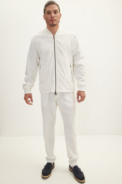 Waffle Stretch Beach Day Bomber Jacket - Off White - Ron Tomson