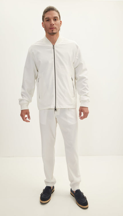 Waffle Stretch Beach Day Bomber Jacket - Off White - Ron Tomson