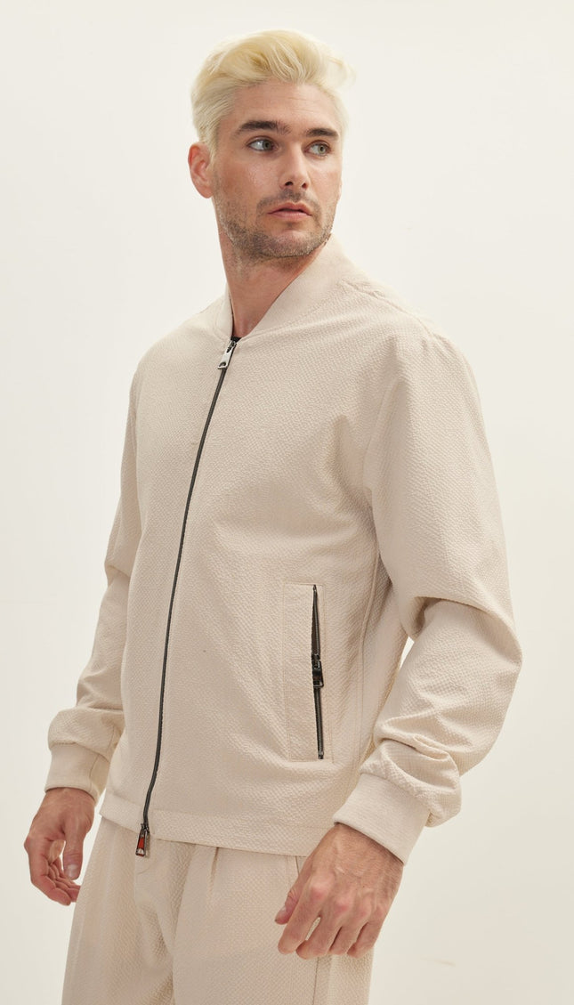 Waffle Stretch Beach Day Bomber Jacket - Stone - Ron Tomson