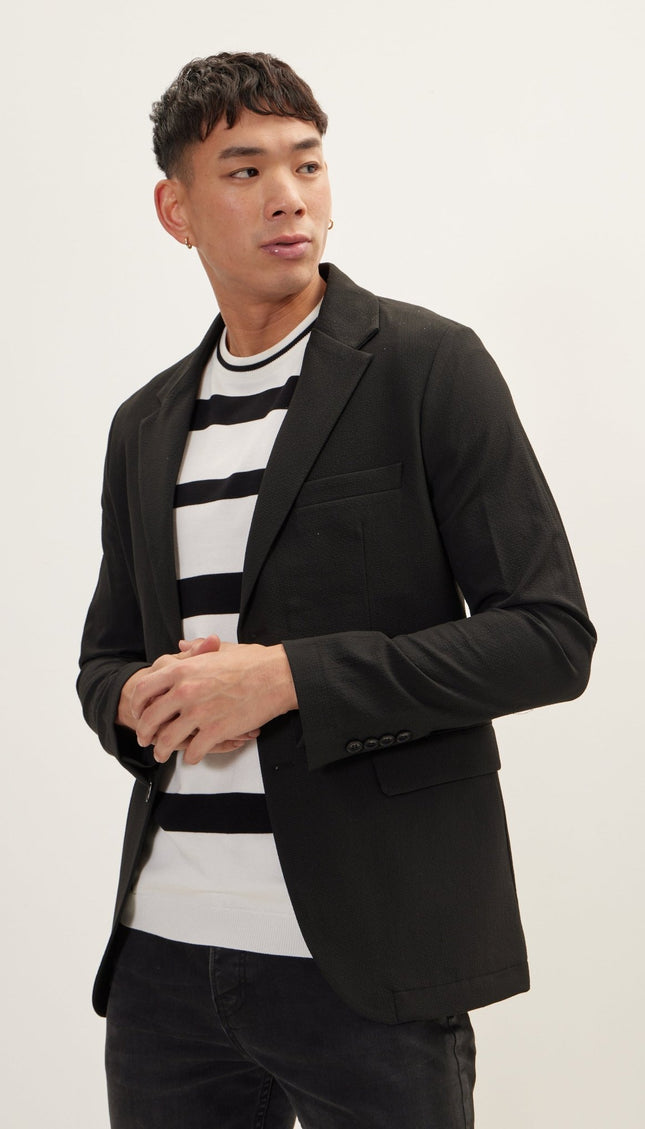 Waffle Stretch Beach Day Notch Lapel Jacket - Black - Ron Tomson