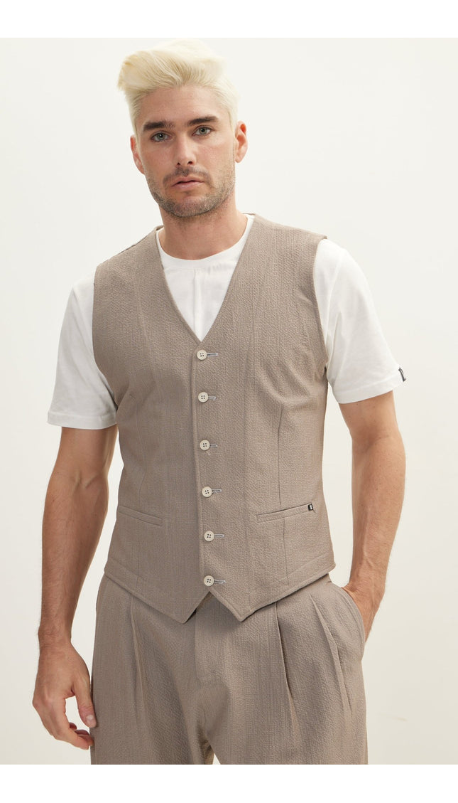 Waffle Stretch Beach day Vest - Brown - Ron Tomson