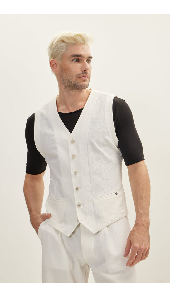 Waffle Stretch Beach day Vest - Off White - Ron Tomson