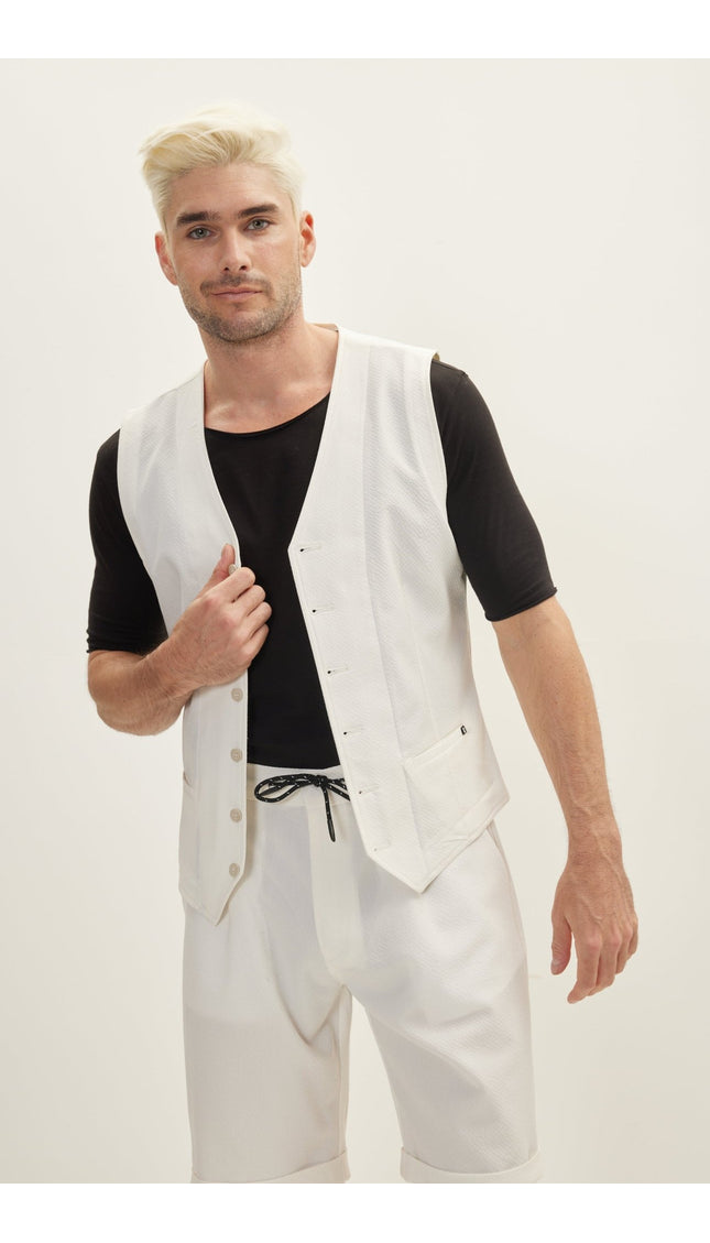 Waffle Stretch Beach day Vest - Off White - Ron Tomson