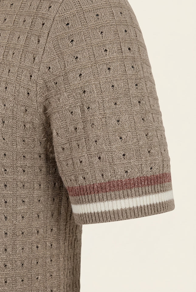 Waffled Short Sleeve Polo Shirt - Taupe - Detail