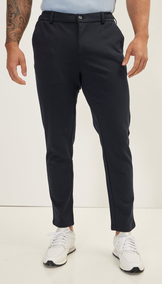 Weekend Knitted Fit Slacks - Navy - Ron Tomson