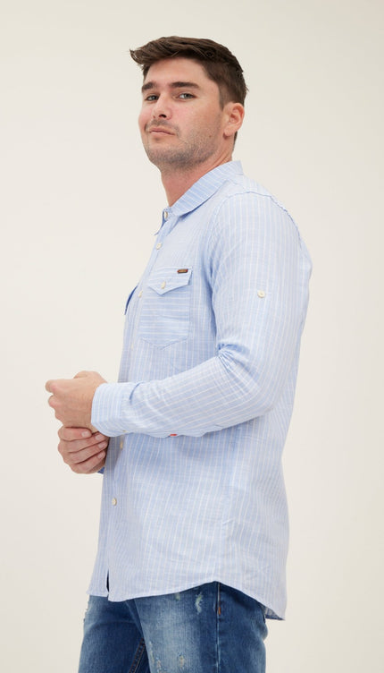 Western Striped Cotton Shirt - Blue - Ron Tomson