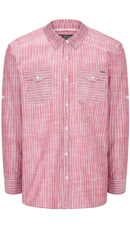 Western Striped Cotton Shirt - Red - Ron Tomson
