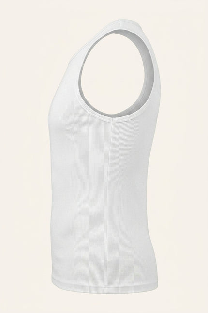 Ribbed Elastic Cotton Tank Top - White - Side