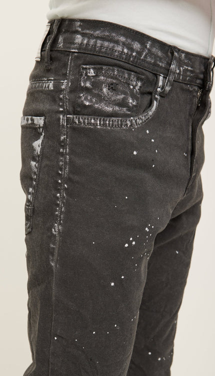 White Splattered Denim Jeans - Black - Ron Tomson