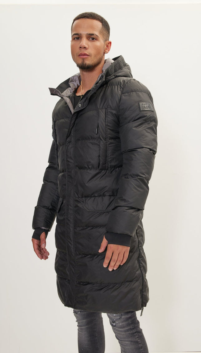 Wide Hooded Long Padded Coat - Black - Ron Tomson