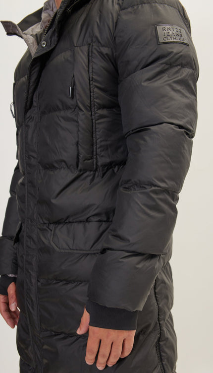 Wide Hooded Long Padded Coat - Black - Ron Tomson