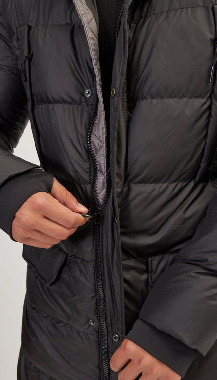 Wide Hooded Long Padded Coat - Black - Ron Tomson