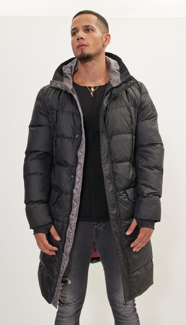 Wide Hooded Long Padded Coat - Black - Ron Tomson