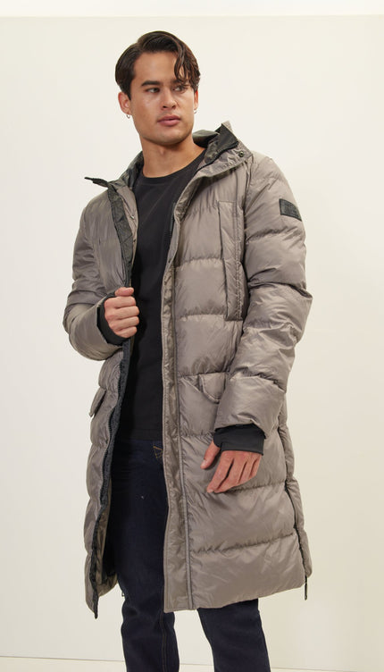 Wide Hooded Long Padded Coat - Vizon - Ron Tomson