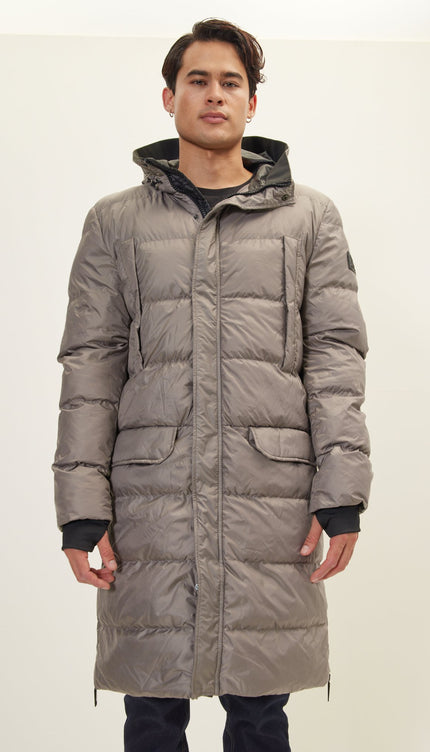 Wide Hooded Long Padded Coat - Vizon - Ron Tomson