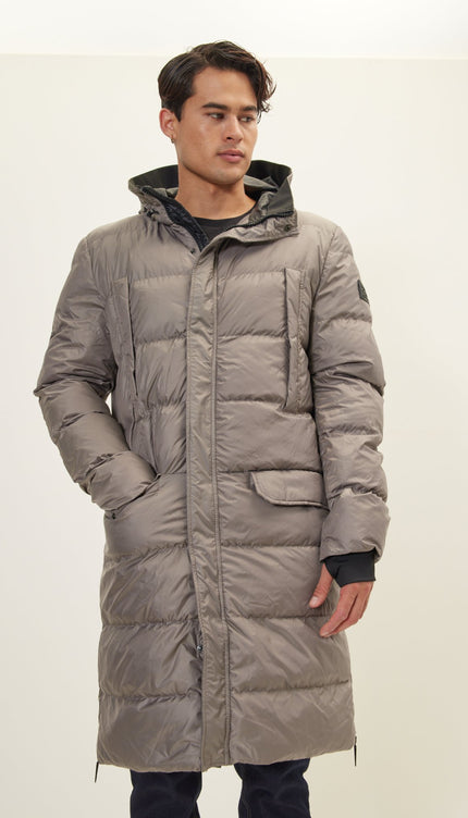 Wide Hooded Long Padded Coat - Vizon - Ron Tomson