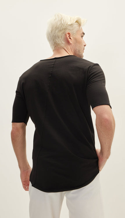 Wide Neck Everyday Cotton T-Shirt - Black - Ron Tomson