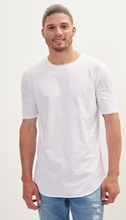 Wide Neck Everyday Cotton T-Shirt- White - Ron Tomson