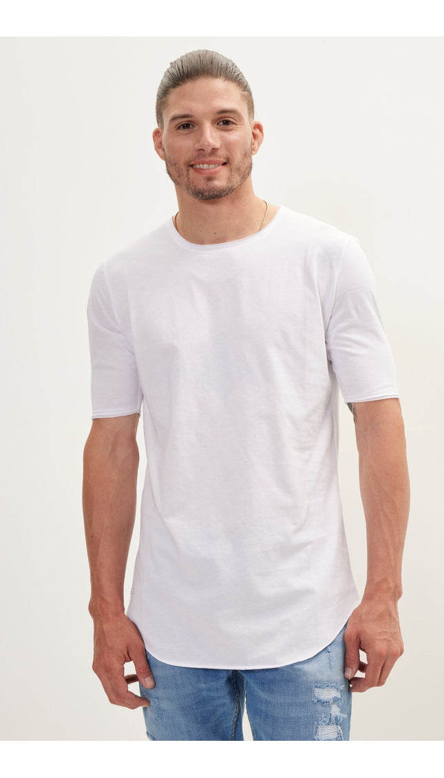 Wide Neck Everyday Cotton T-Shirt- White - Ron Tomson