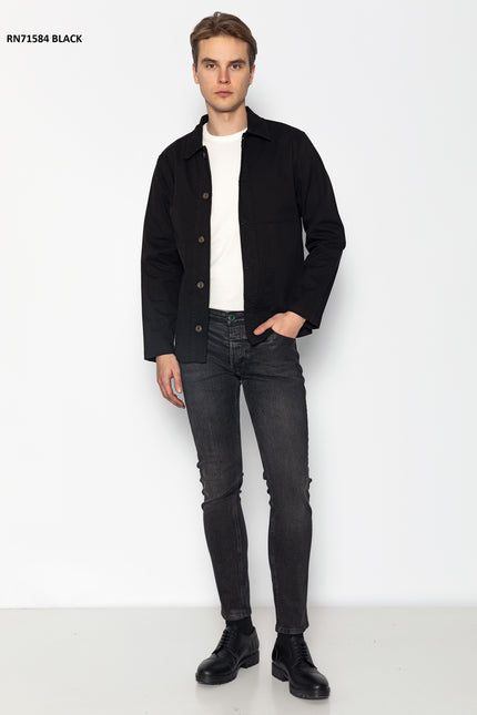 Wide Pocket Lightweight Cotton Jacket - Black - Ron Tomson