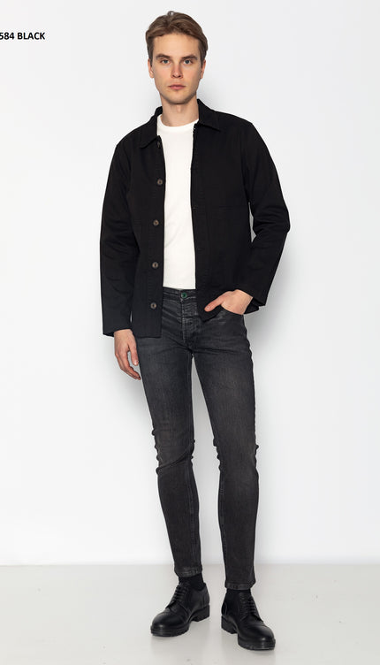 Wide Pocket Lightweight Cotton Jacket - Black - Ron Tomson