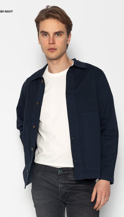 Wide Pocket Lightweight Cotton Jacket - Navy - Ron Tomson