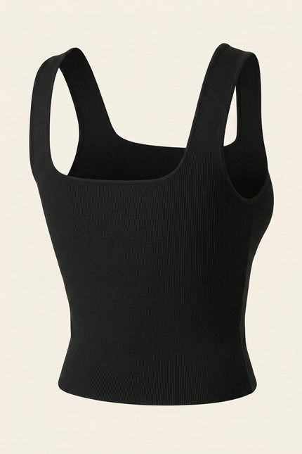 Wide Strap Micro Crop Top - Black - Back