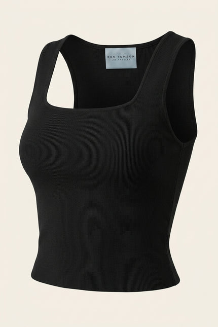 Wide Strap Micro Crop Top - Black - Front