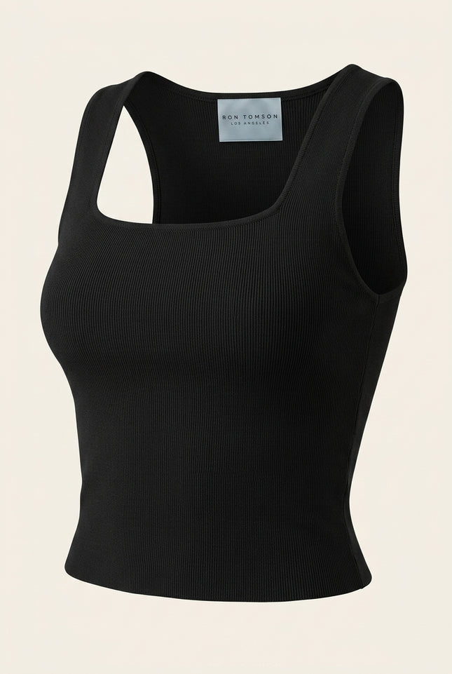 Wide Strap Micro Crop Top - Black - Front