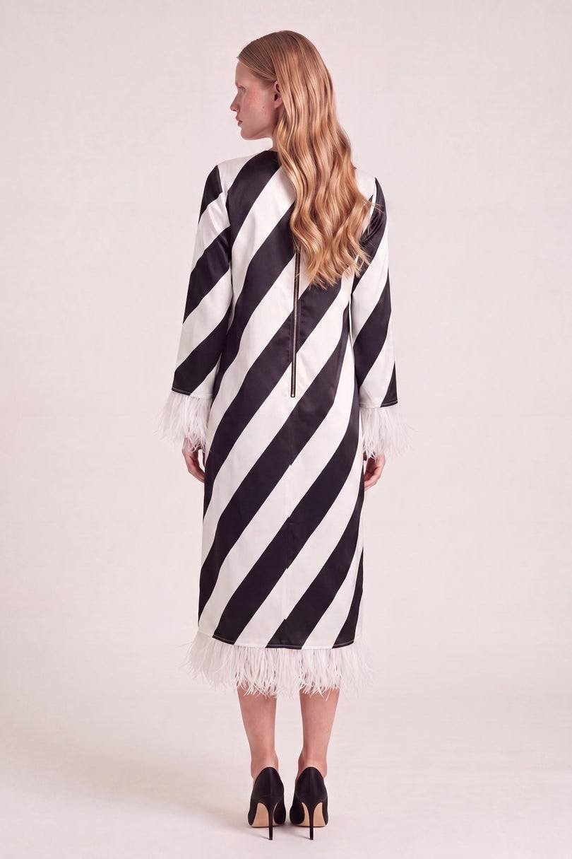 Fringe Stripe Maxi Dress - Black White - back view