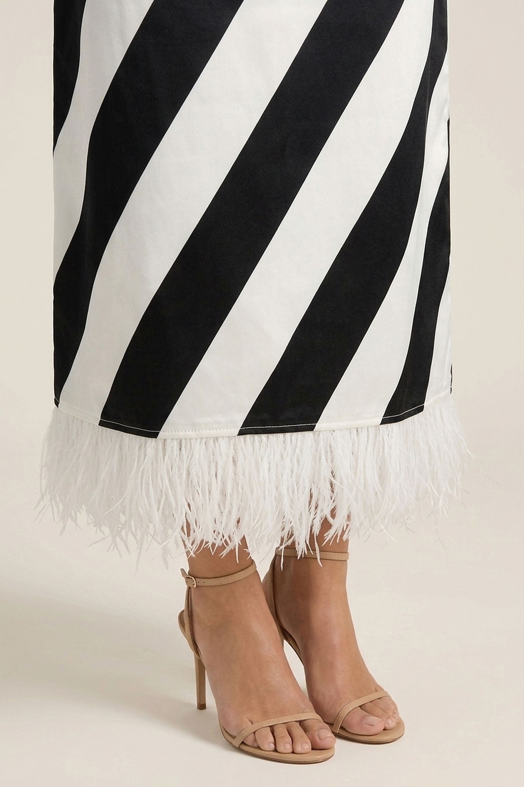 Women's Fringe Stripe Maxi Dress - Black White