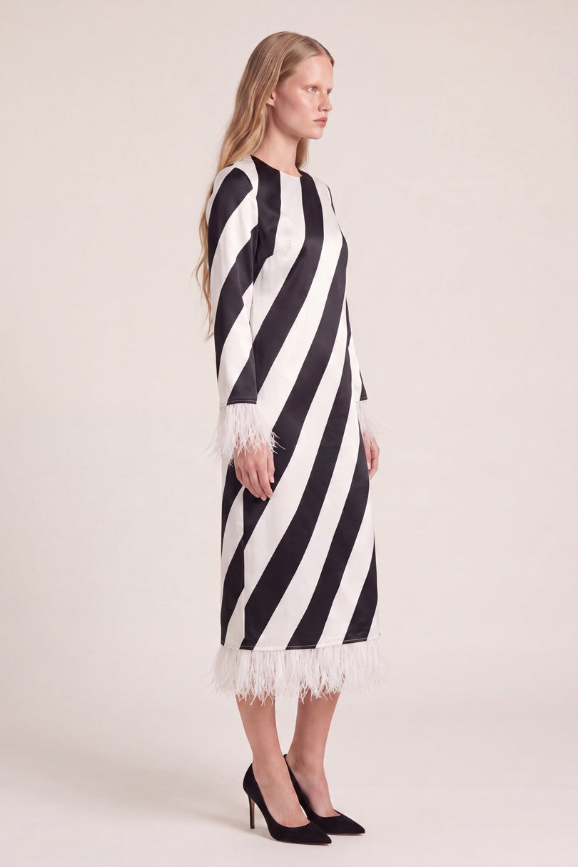 Fringe Stripe Maxi Dress - Black White - side view