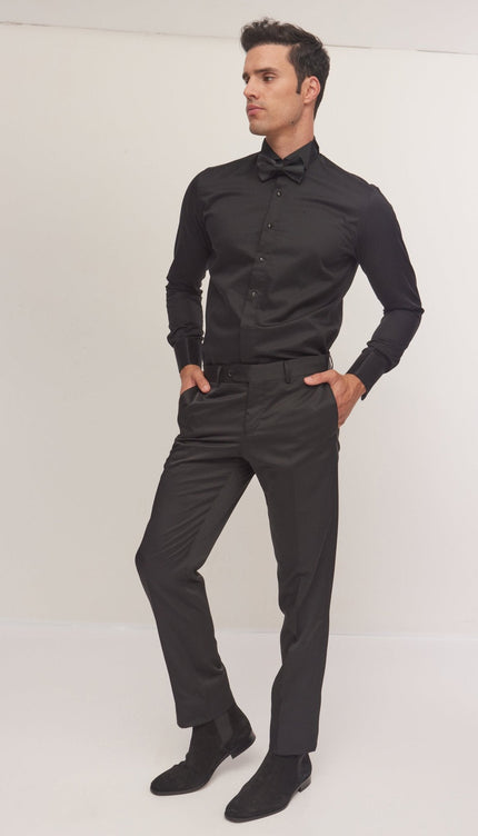 Wing Classical Top Front Stud Tuxedo Shirt - Black - Ron Tomson