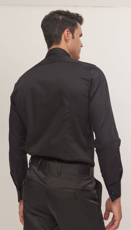 Wing Classical Top Front Stud Tuxedo Shirt - Black - Ron Tomson