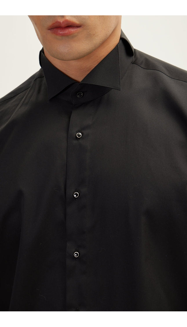 Wing Classical Top Front Stud Tuxedo Shirt - Black - Ron Tomson