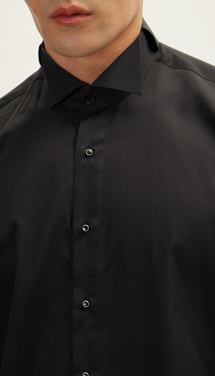 Wing Classical Top Front Stud Tuxedo Shirt - Black - Ron Tomson