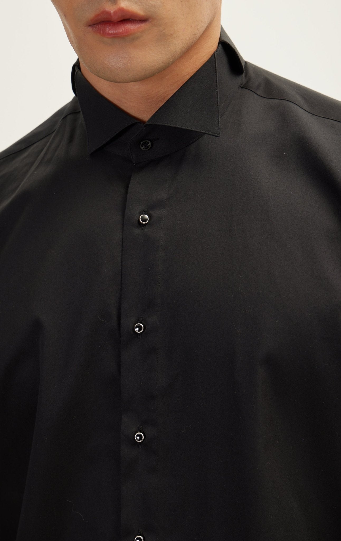 Wing Classical Top Front Stud Tuxedo Shirt Black Ron Tomson