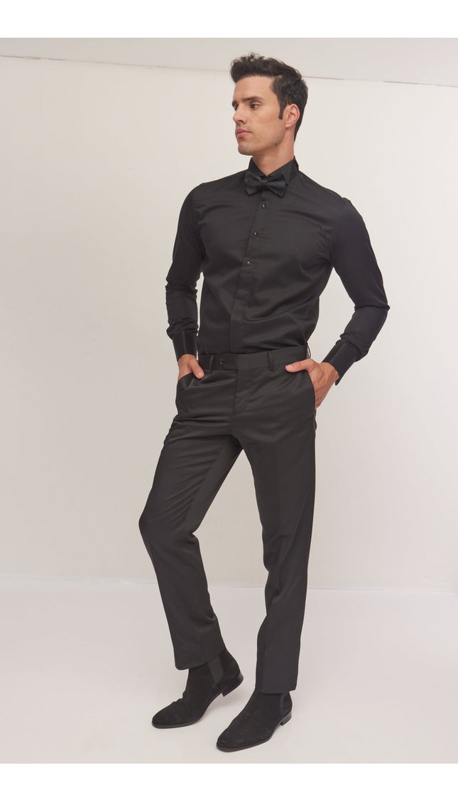 Wing Classical Top Front Stud Tuxedo Shirt - Black - Ron Tomson