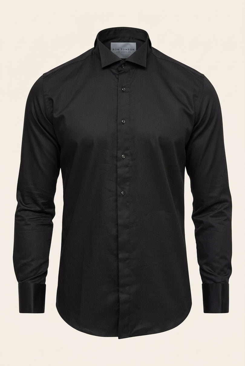 Wing Classical Top  Front Stud Tuxedo Shirt - Black - Front