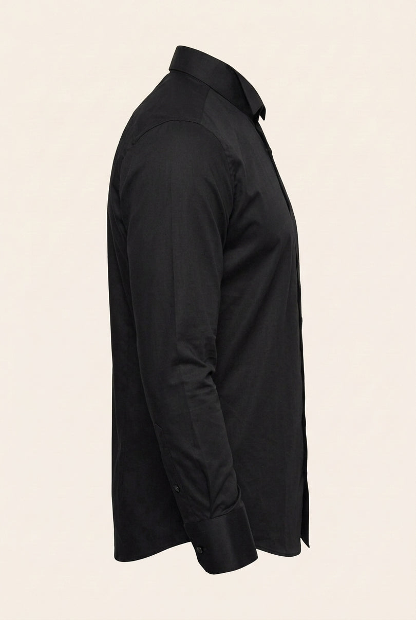 Wing Classical Top  Front Stud Tuxedo Shirt - Black - Side